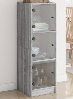 VidaXL Hoge kast met glazen deuren 35x37x109 cm grijs sonoma eiken