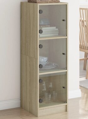 VidaXL Hoge kast met glazen deuren 35x37x109 cm sonoma eikenkleurig