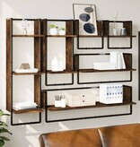 VidaXL 6-delige Wandschappenset met stangen bewerkt hout gerookt eiken
