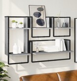 VidaXL 4-delige Wandschappenset met stangen bewerkt hout grijs sonoma