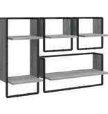 VidaXL 4-delige Wandschappenset met stangen bewerkt hout grijs sonoma