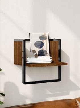 VidaXL Wandschap met stang 30x25x30 cm bruin eikenkleur