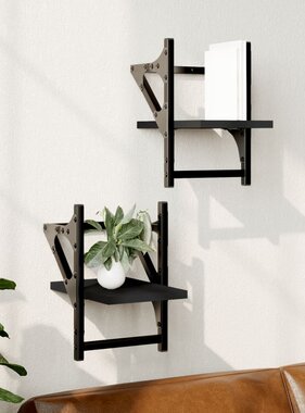 VidaXL Wandschappen met stangen 2 st 20x25x30 cm zwart