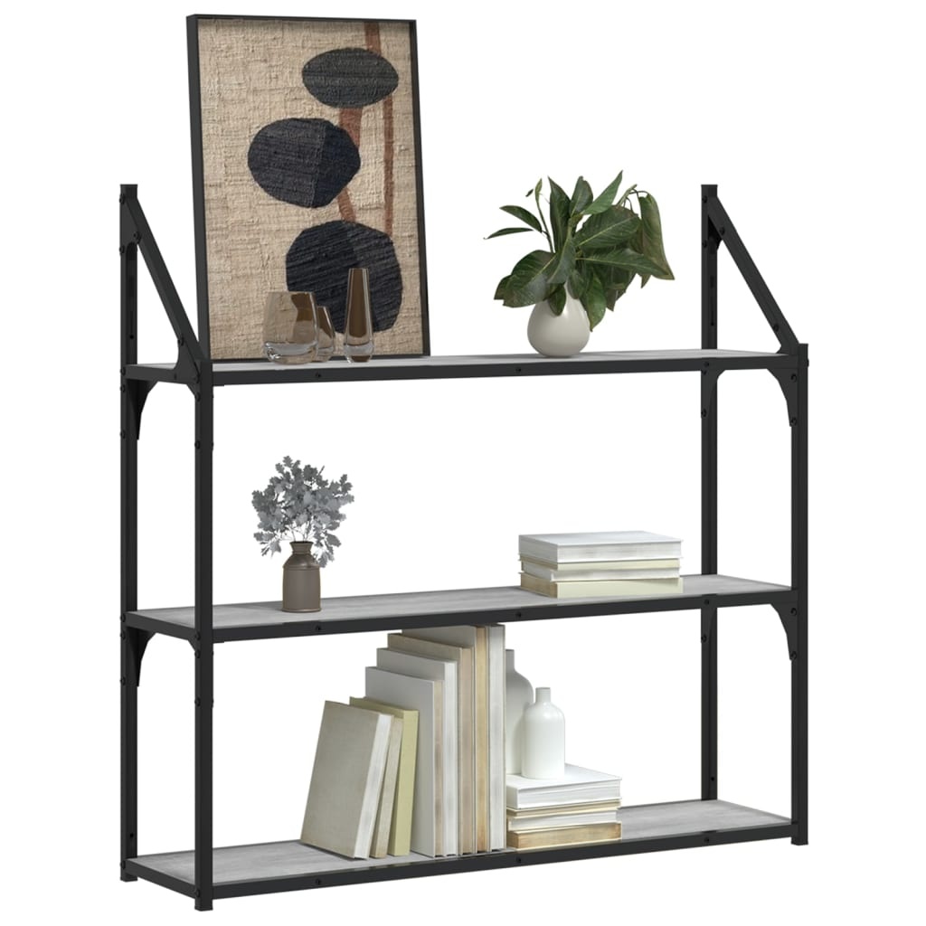 VidaXL Wandrek 3-laags 80x21x78,5 cm bewerkt hout grijs sonoma
