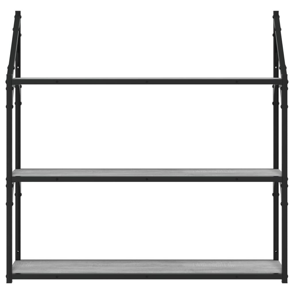 VidaXL Wandrek 3-laags 80x21x78,5 cm bewerkt hout grijs sonoma