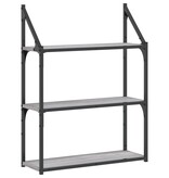 VidaXL Wandrek 3-laags 60x21x78,5 cm bewerkt hout grijs sonoma