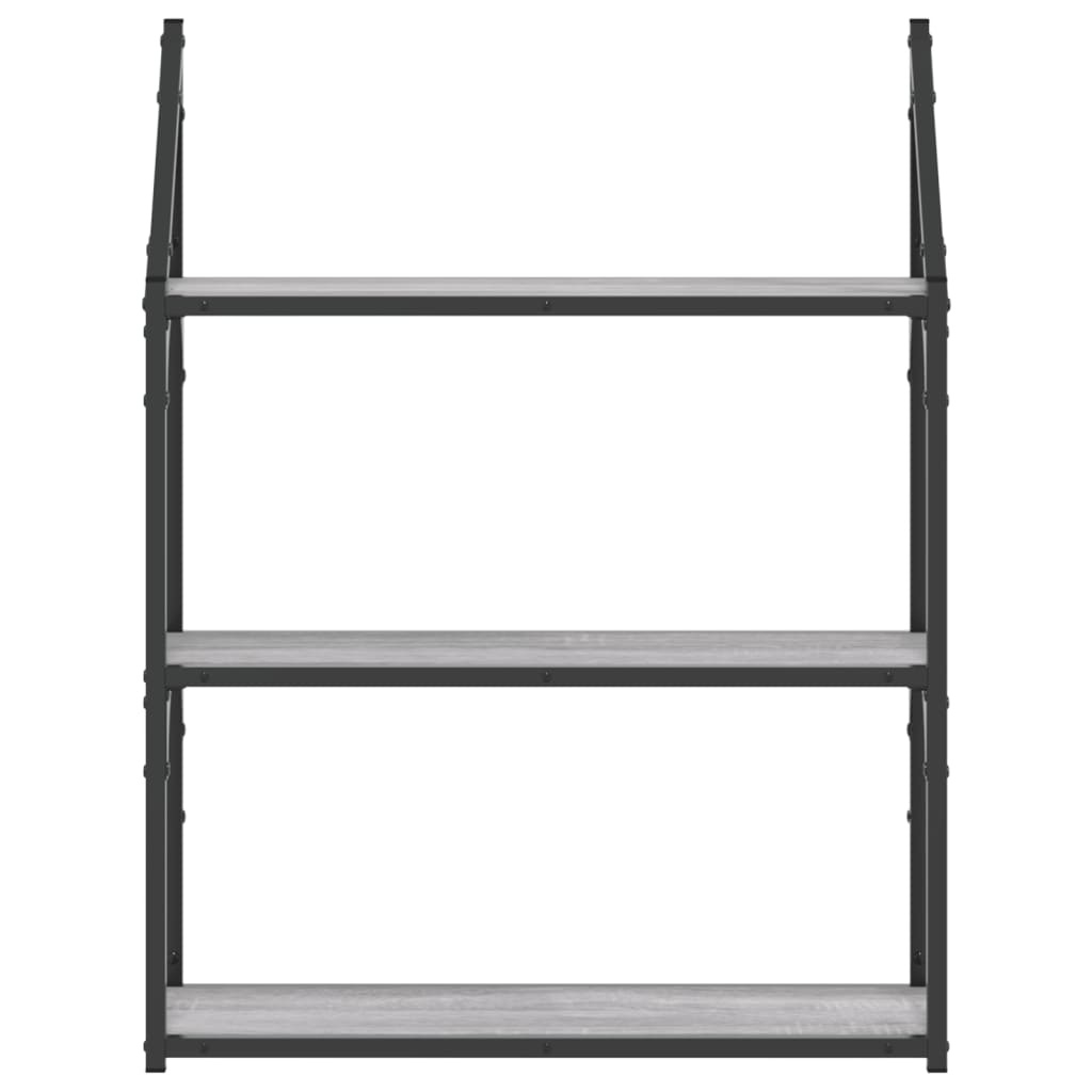 VidaXL Wandrek 3-laags 60x21x78,5 cm bewerkt hout grijs sonoma