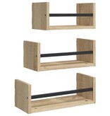 VidaXL 3-delige Wandschappenset met stangen bewerkt hout sonoma eiken