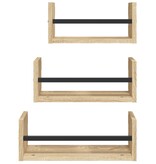 VidaXL 3-delige Wandschappenset met stangen bewerkt hout sonoma eiken
