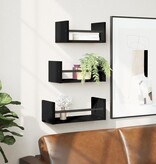 VidaXL 3-delige Wandschappenset met stangen bewerkt hout zwart