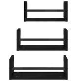 VidaXL 3-delige Wandschappenset met stangen bewerkt hout zwart