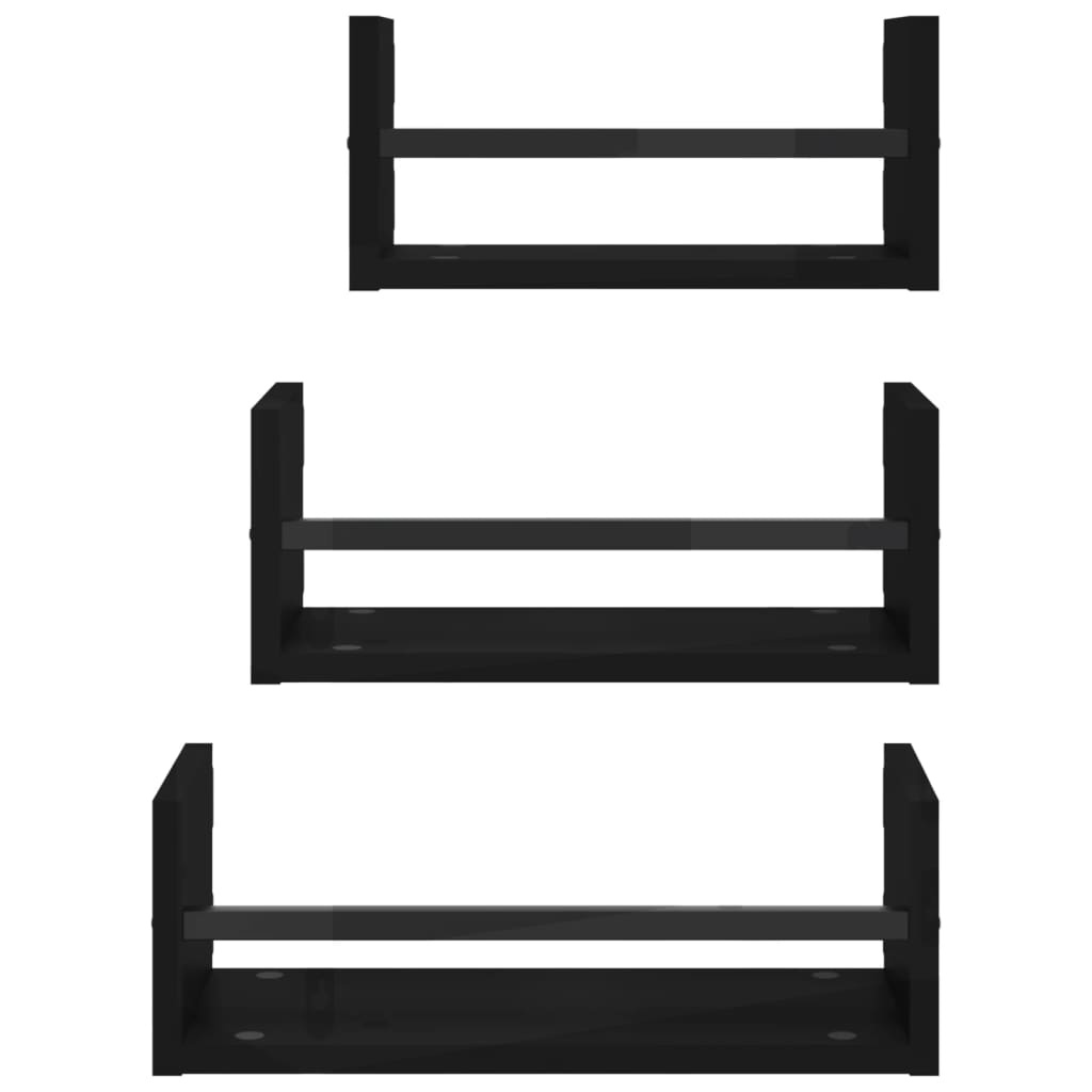 VidaXL 3-delige Wandschappenset met stangen bewerkt hout zwart