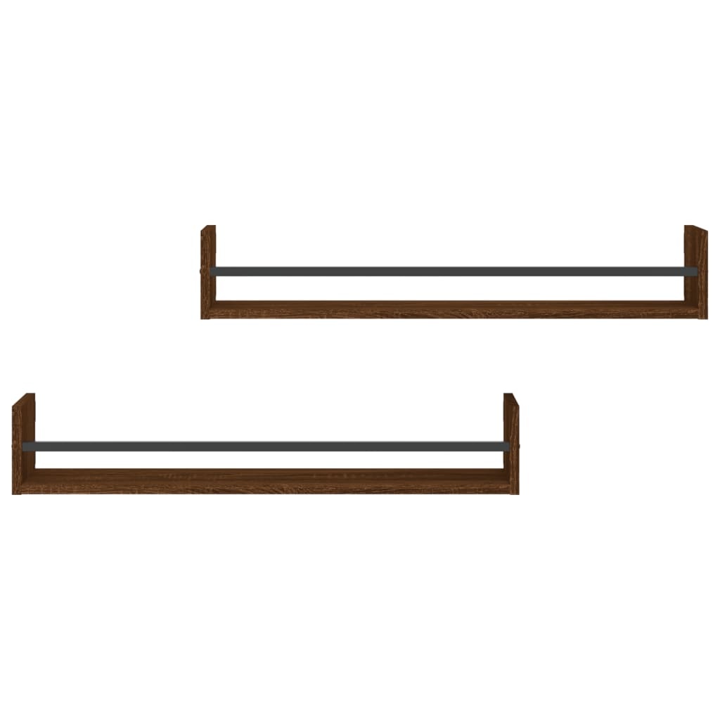 VidaXL Wandschappen met stangen 2 st 80x16x14 cm bruin eikenkleur