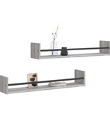 VidaXL Wandschappen met stangen 2 st 80x16x14 cm grijs sonoma
