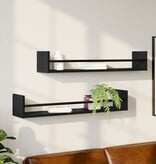 VidaXL Wandschappen met stangen 2 st 80x16x14 cm zwart