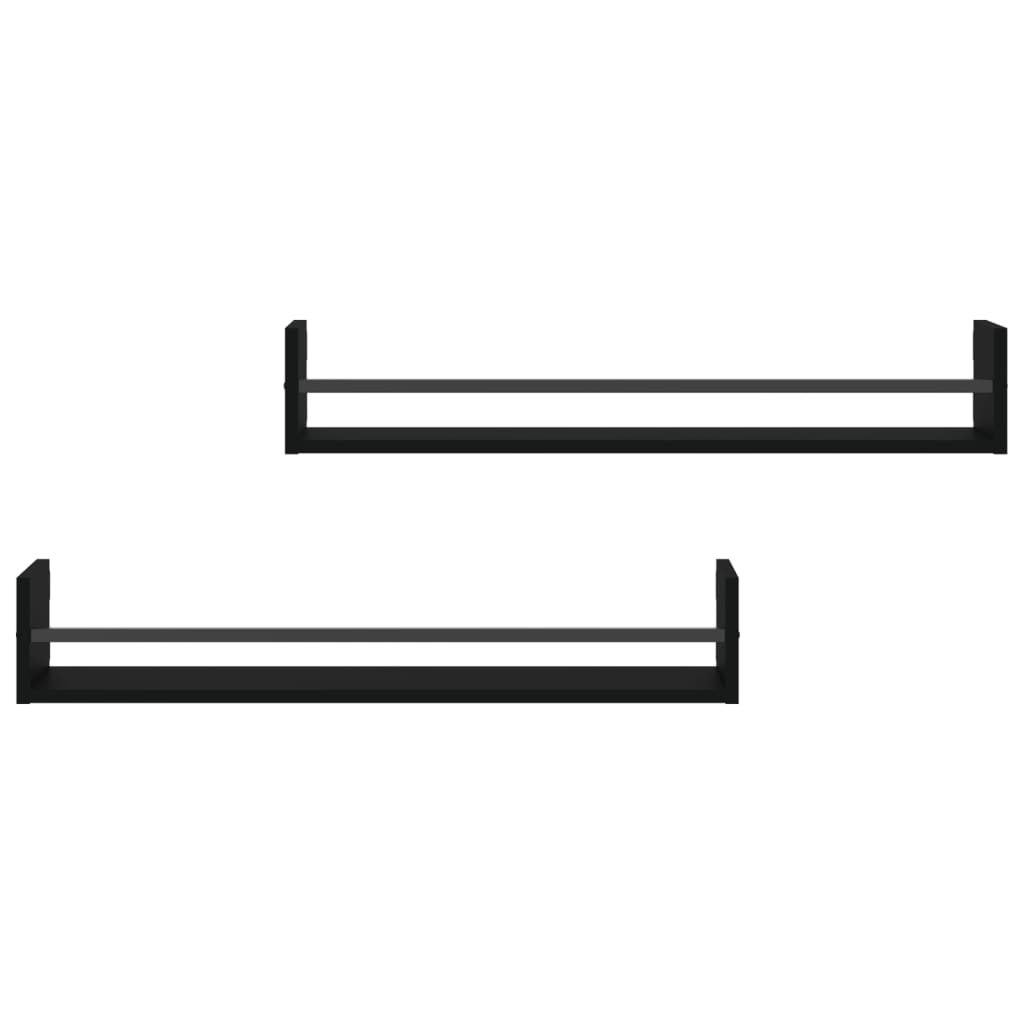 VidaXL Wandschappen met stangen 2 st 80x16x14 cm zwart