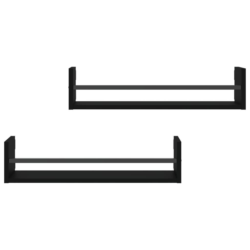VidaXL Wandschappen met stangen 2 st 60x16x14 cm zwart