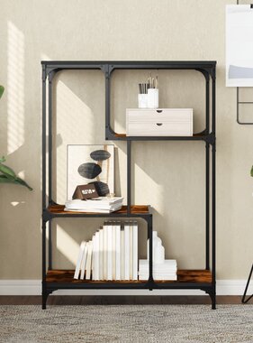 VidaXL Boekenrek 81x36x115 cm bewerkt hout en staal gerookt eikenkleur