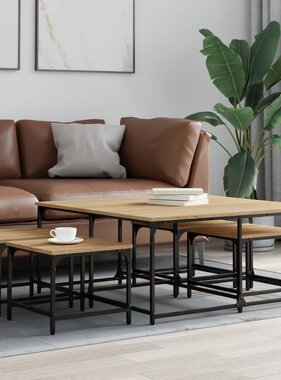 VidaXL 5-delige Tafeltjesset bewerkt hout sonoma eikenkleurig