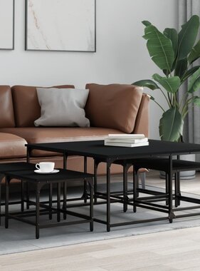 VidaXL 5-delige Tafeltjesset bewerkt hout zwart