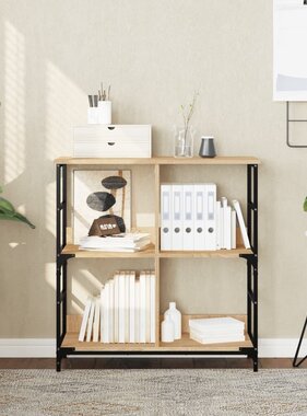 VidaXL Boekenrek 78,5x33x82 cm bewerkt hout en ijzer sonoma eikenkleur