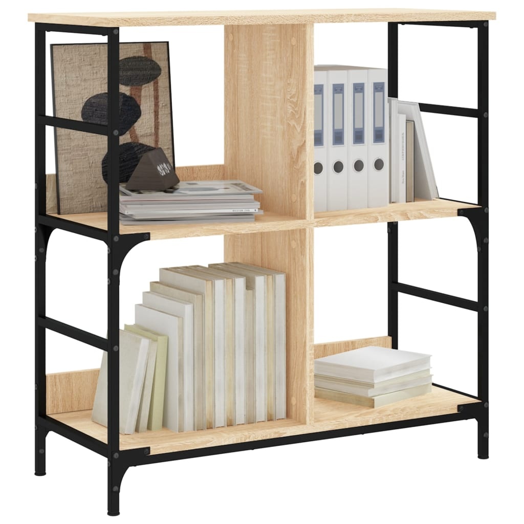 VidaXL Boekenrek 78,5x33x82 cm bewerkt hout en ijzer sonoma eikenkleur