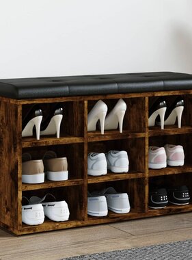 VidaXL Schoenenbank 82x32x50 cm bewerkt hout gerookt eikenkleurig