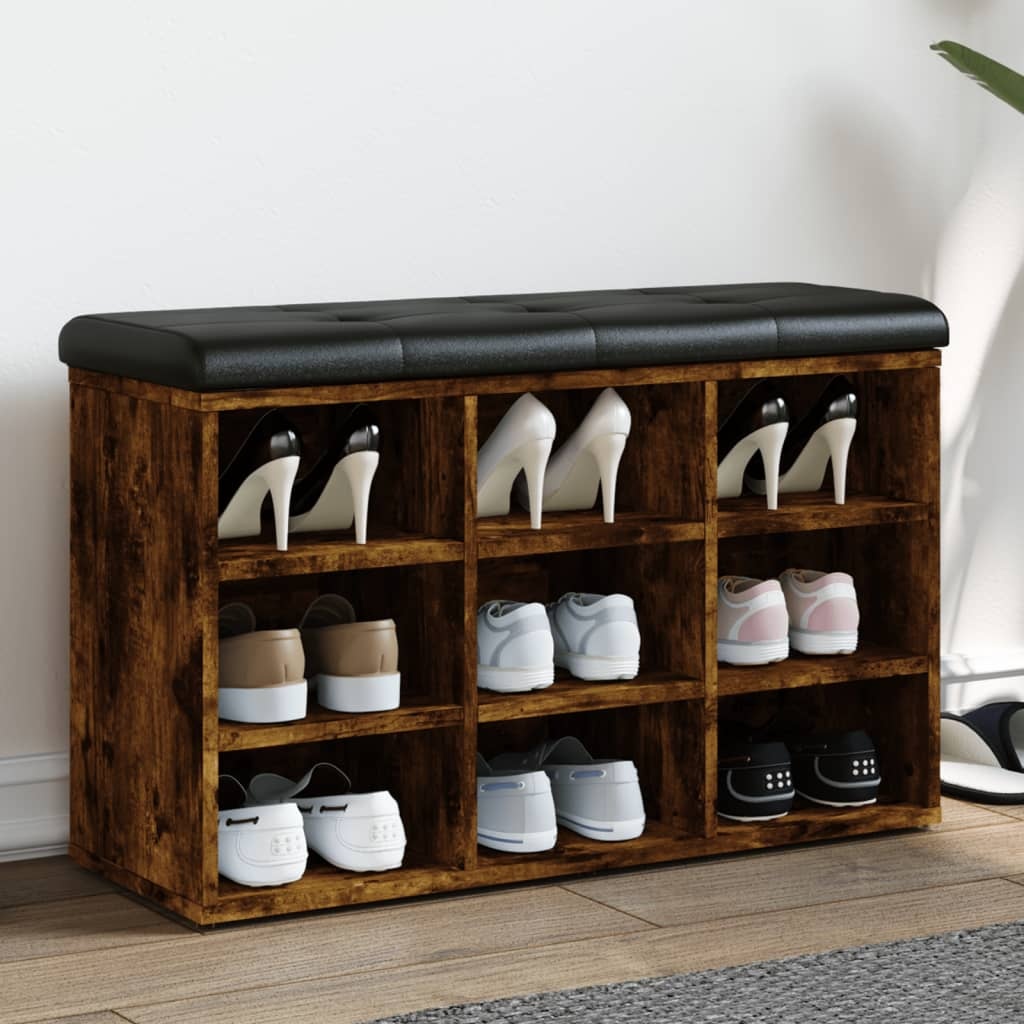 VidaXL Schoenenbank 82x32x50 cm bewerkt hout gerookt eikenkleurig