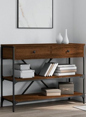 VidaXL Wandtafel met lades en schappen bewerkt hout bruin eikenkleur