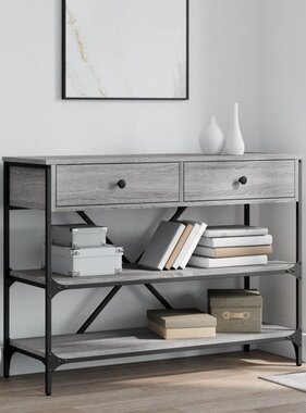 VidaXL Wandtafel met lades en schappen bewerkt hout grijs sonoma eiken