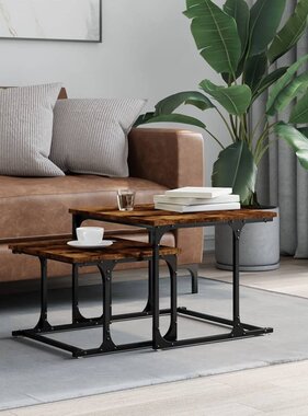 VidaXL 2-delige Tafeltjesset bewerkt hout gerookt eikenkleurig