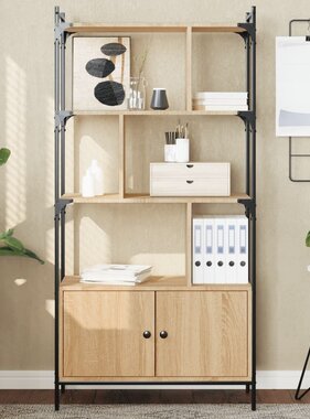 VidaXL Boekenkast met deuren 76,5x30x154,5 cm hout sonoma eikenkleurig