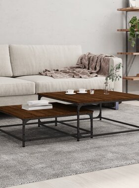 VidaXL 2-delige Tafeltjesset bewerkt hout bruin eikenkleur