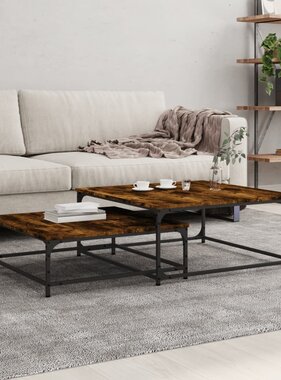 VidaXL 2-delige Tafeltjesset bewerkt hout gerookt eikenkleurig