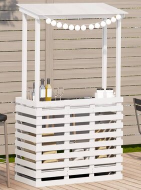 VidaXL Tuinbartafel met dak 112,5x57x195,5 cm massief hout wit