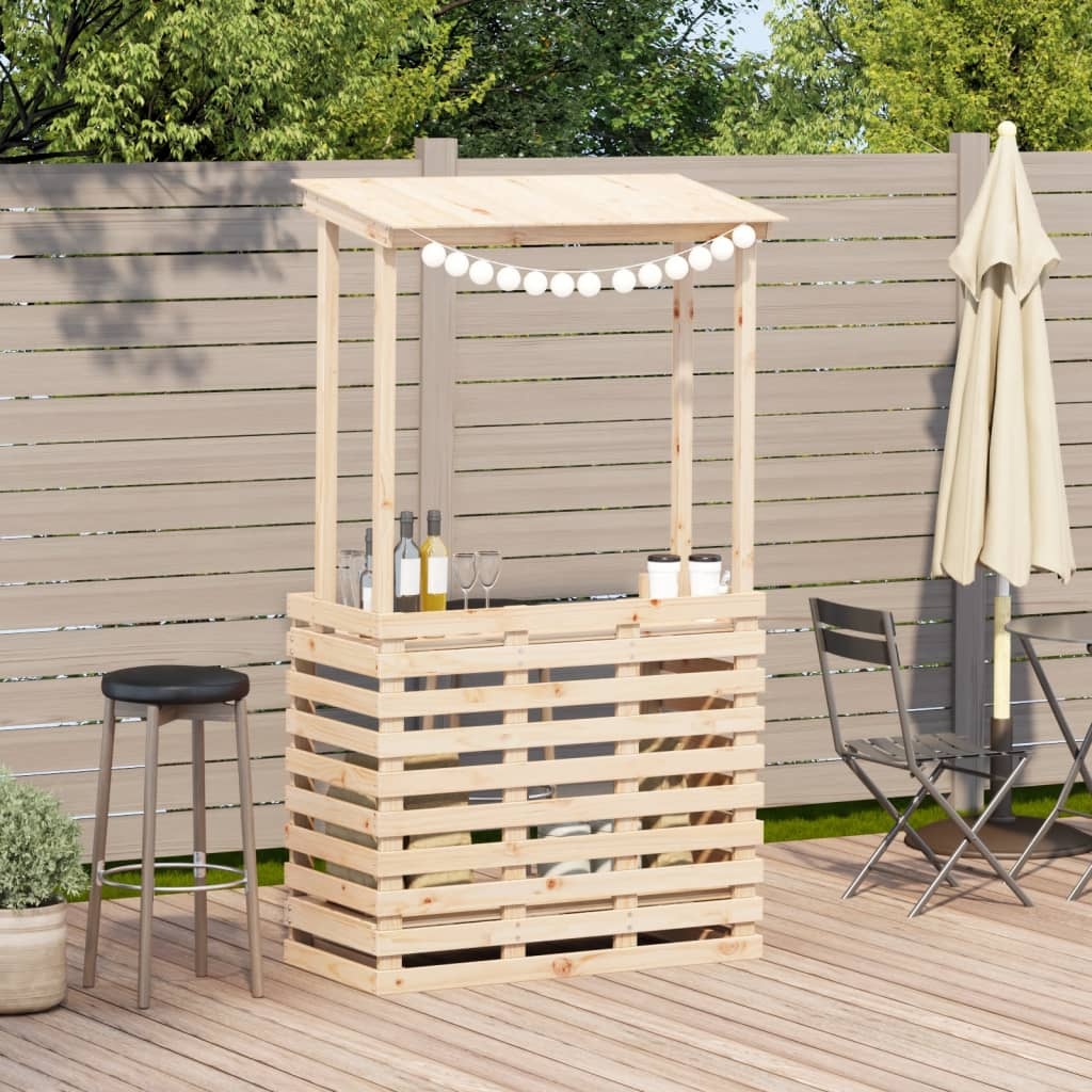 VidaXL Tuinbartafel met dak 112,5x57x195,5 cm massief hout