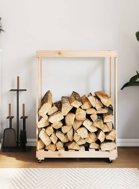 VidaXL Houtblokhouder met wielen 76,5x40x108 cm massief grenenhout