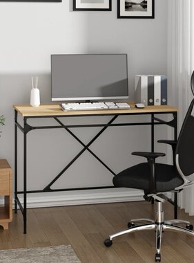 VidaXL Bureau 100x50x75 cm bewerkt hout en ijzer sonoma eikenkleurig