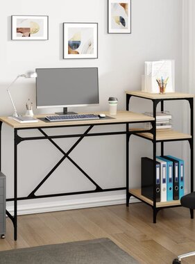 VidaXL Bureau schappen 135x50x90 bewerkt hout en ijzer sonoma eiken