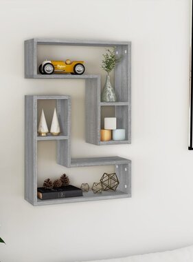 VidaXL Wandschappen 2 st 50x15x50 cm bewerkt hout grijs sonoma eiken