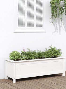 VidaXL Plantenbak verhoogd 119,5x40x39 cm massief grenenhout wit