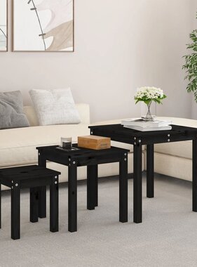 VidaXL Tafeltjesset 3 st massief grenenhout zwart