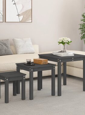 VidaXL Tafeltjesset 3 st massief grenenhout grijs