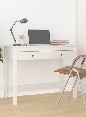 VidaXL Bureau met lades 100x50x78 cm massief grenenhout wit