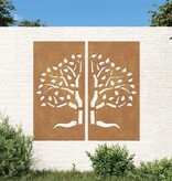 VidaXL Wanddecoratie tuin 2 st boomontwerp 105x55 cm cortenstaal