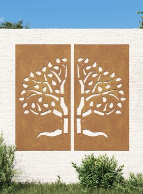 VidaXL Wanddecoratie tuin 2 st boomontwerp 105x55 cm cortenstaal