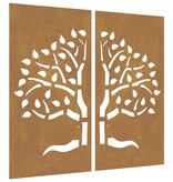 VidaXL Wanddecoratie tuin 2 st boomontwerp 105x55 cm cortenstaal