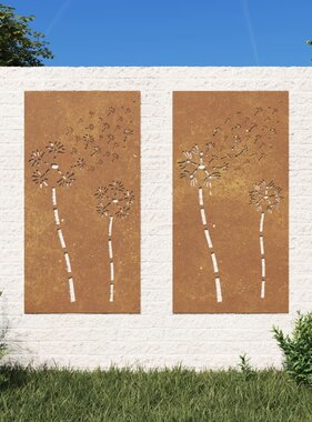 VidaXL Wanddecoratie tuin 2 st bloemenontwerp 105x55 cm cortenstaal