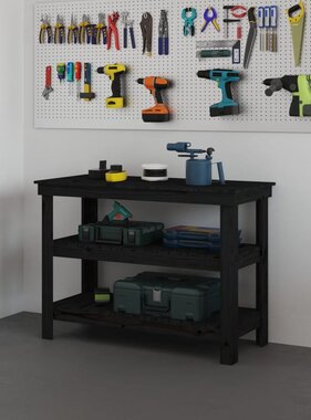 VidaXL werkbank 110,5x50x80 cm massief grenenhout zwart