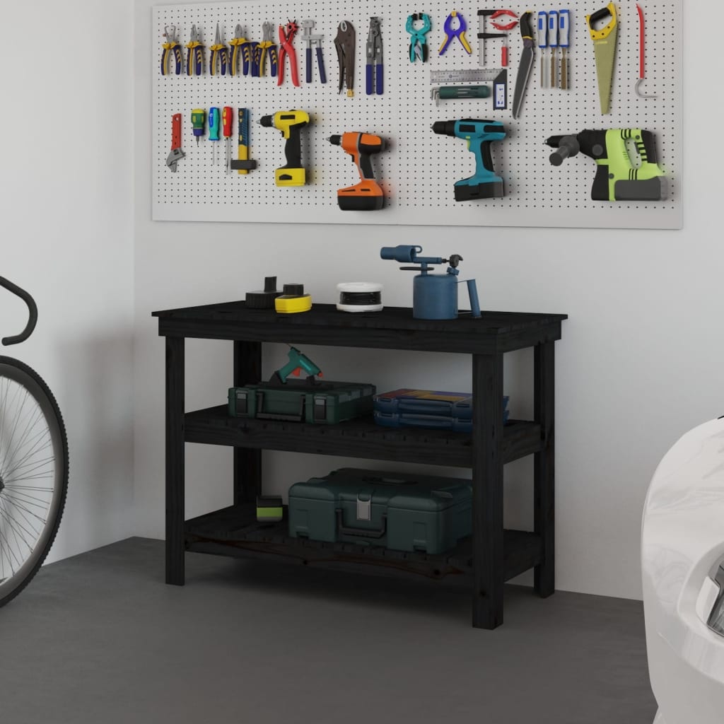 VidaXL werkbank 110,5x50x80 cm massief grenenhout zwart